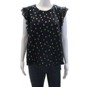 FiveSeventyFive Womens Metallic Silk Sleeveless Pullover Blouse Top Navy Size M